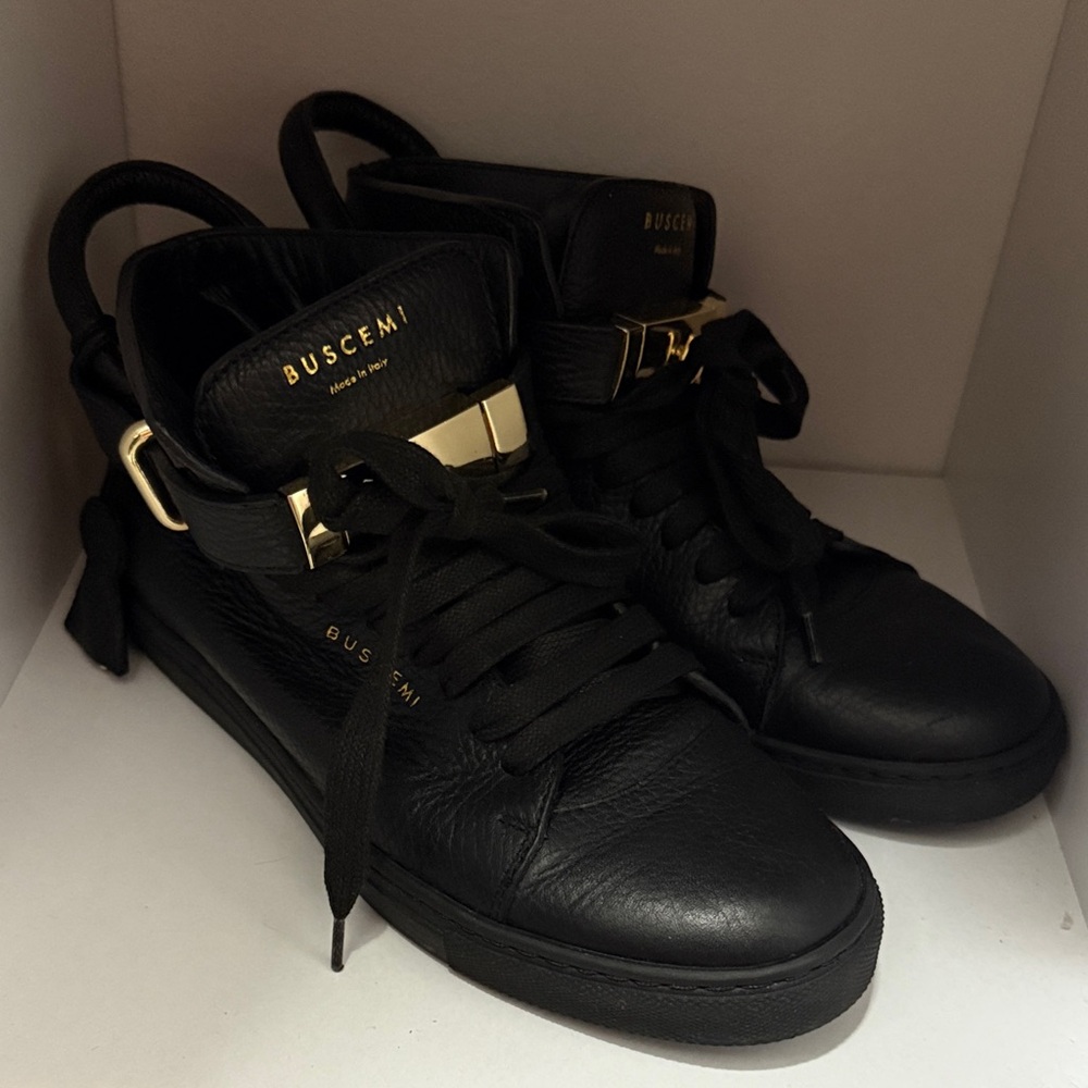 Buscemi Black Leather Sneakers with Gold Details